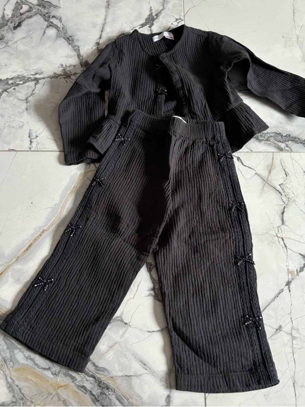 Zara Black Ribbed Kids Matching Set